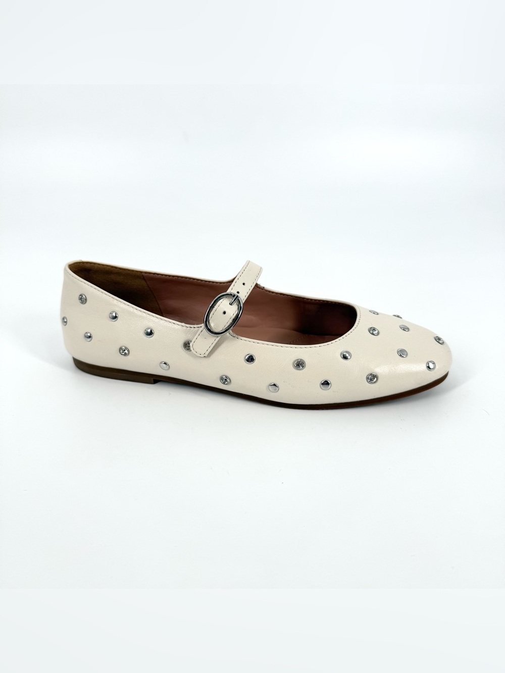 Linea Paolo Millie Mary Jane Flats Womens Size 7 Ivory Stud Rhinestone Shoes